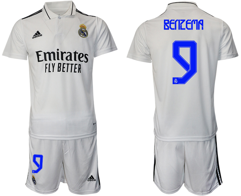 Men 2022-2023 Club Real Madrid home white #9 Adidas Soccer Jersey->real madrid jersey->Soccer Club Jersey